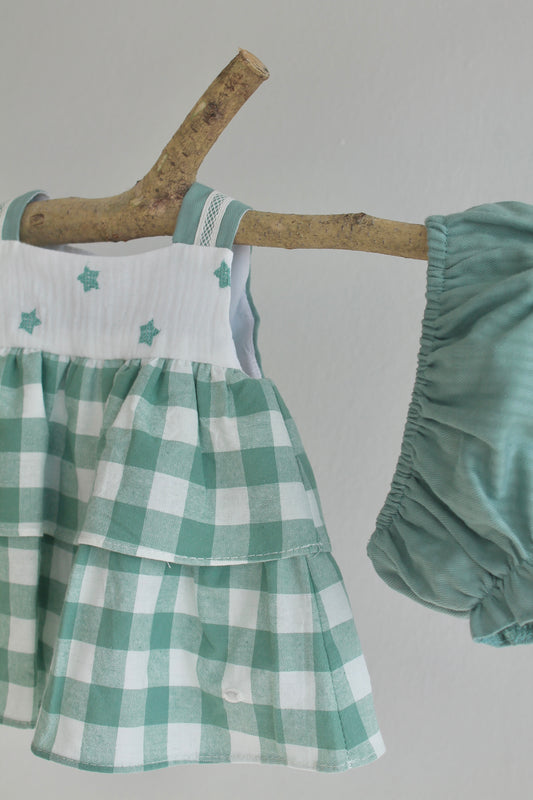 Stars Plaid Dress & Bloomer